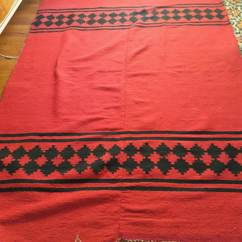 Woven rug used 2.10×1.65 red with black patterns