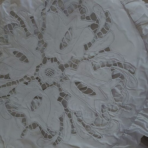 Handmade cutwork pillows used, set of 3 pieces