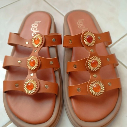 Ligglo Bohemian platform sandals, size 40, brown and gold