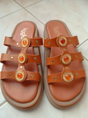 Ligglo Bohemian platform sandals, size 40, brown and gold