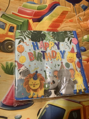 Χαρτοπετσέτες Happy Birthday με ζωάκια, πακέτο 12, 33x33 εκ.