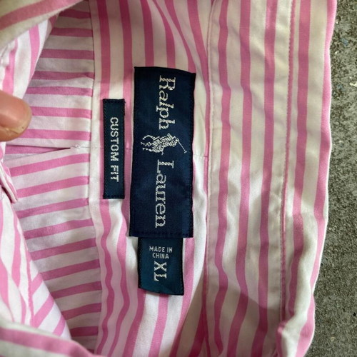 Ralph Lauren Longsleeve Oxford Shirt XL, pink white pinstripe, blue logo