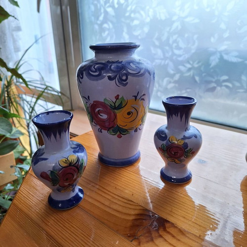 Set of 3 Portuguese decorative ceramic vases, handmade