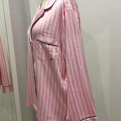 Victoria's Secret Pink Iconic Stripe satin long pajama top, size L