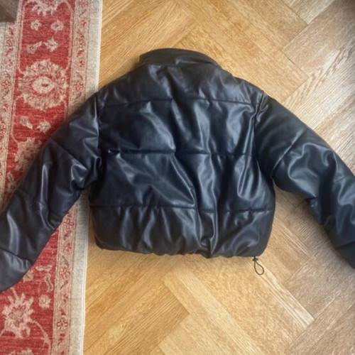 Zara black faux leather cropped puffer jacket