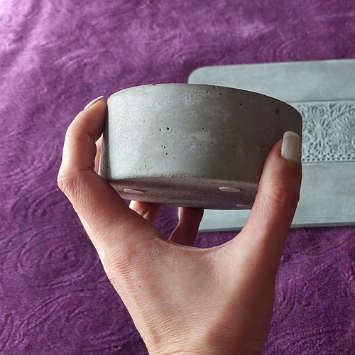 Handmade cement decorative piece, candle holder, 10.5 cm diameter