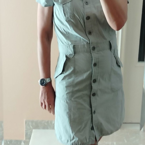 3GUYS Safari Military Utility Mini Dress, beige and green, size S/M
