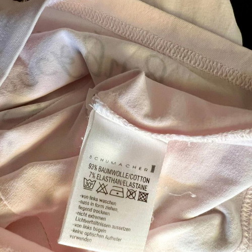 Schumacher T-shirt used, pale pink with printed design and rhinestones