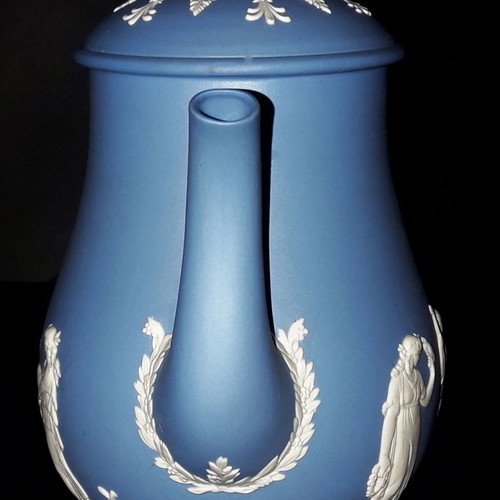 Wedgwood Jasperware teapot - coffee pot used, height 18cm