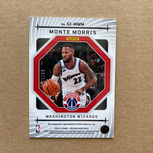 Panini Obsidian Monte Morris /50 autograph Olympiacos like new