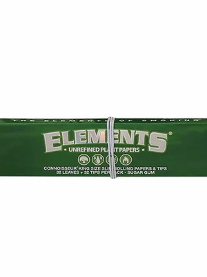 Elements Green King Size Slim rolling papers 32 leaves with tips new