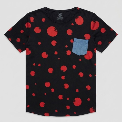 Clever Clothing men's t-shirt black with red polka dots and chest pocket, like new, size XXL