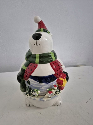 Porcelain Christmas Bear Cookie Jar like new