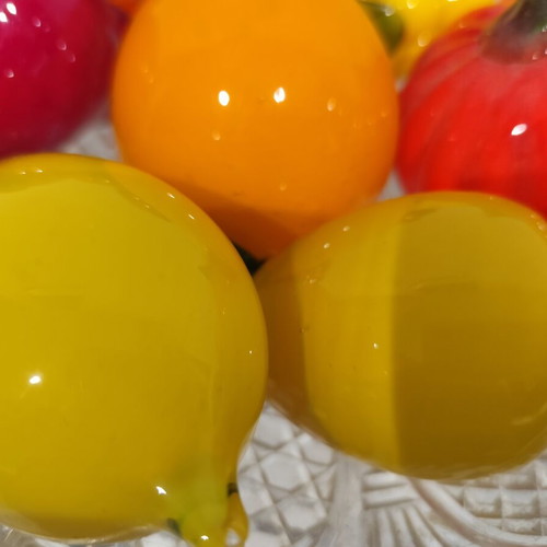 Vintage glass fruit set, 9 pieces, Murano style