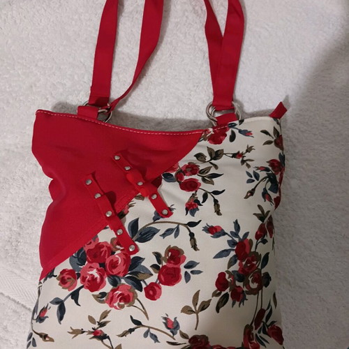 Shoulder bag new, fabric with floral pattern