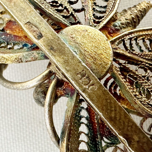 Vintage silver filigree butterfly brooch Art Deco 1930s used