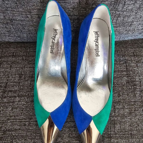 Jeffrey Campbell Lure heels like new, blue and green suede, size 38
