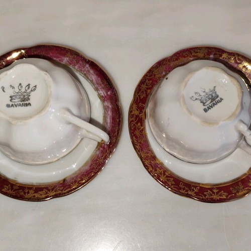 Antique coffee cups used, set of 2, German porcelain