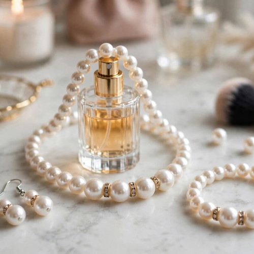 Handmade beaded elegant jewelry set new, beige