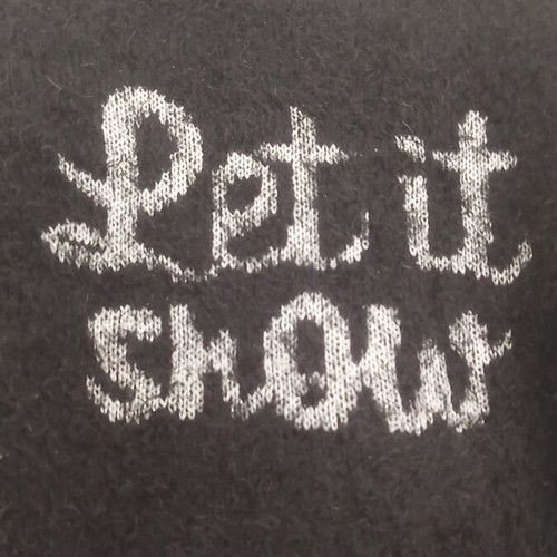 Wool Sweater Let It Snow logo size L like new, black