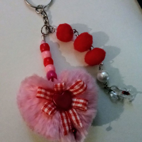 Handmade Valentine's heart keychain pink and red, new