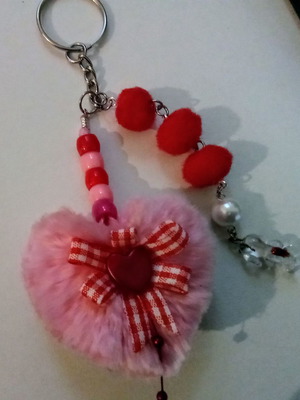 Handmade Valentine's heart keychain pink and red, new