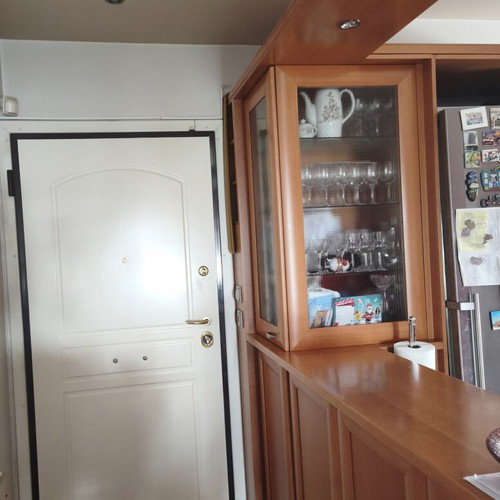 Solid oak kitchen cabinets with glass, used, including appliances