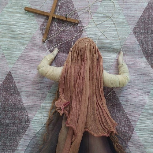 Handmade porcelain marionette doll, decorative, 75 cm