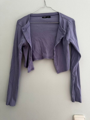Crop cardigan, purple, with bleach marks