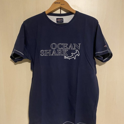 Ocean Shark cotton t-shirt used, blue, embroidered print