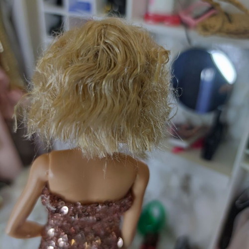 Barbie Curly Hair OOAK used with handmade pink gold dress