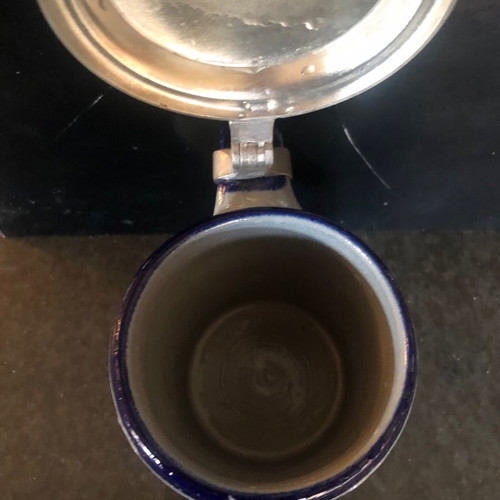 Vintage stoneware beer stein with pewter lid, 0.5L