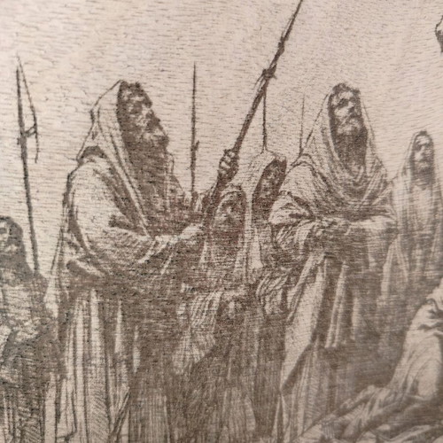 Engraved Crucifixion Image on Wood new