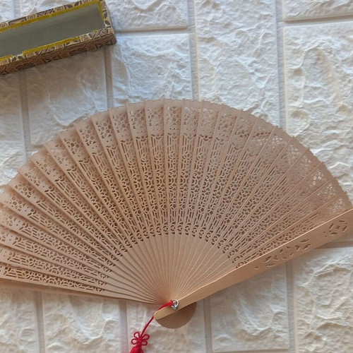 Set of 2 fans new, colorful and wooden with carving
