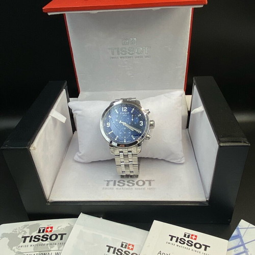 Tissot PRC 200 stainless steel chronograph watch like new, blue dial