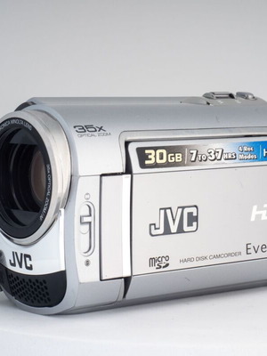 JVC Everio GZ-MG330HE camcorder used, vintage style silver