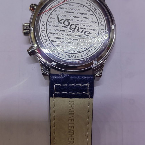 Vogue men's watch new, blue leather strap, 45mm dial, waterproof