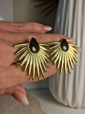 Σκουλαρίκια ατσάλι λουλούδι καινούργια, μαύρο και χρυσαφί