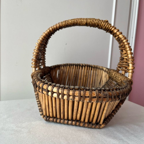 Vintage handmade basket from natural bamboo and rattan used