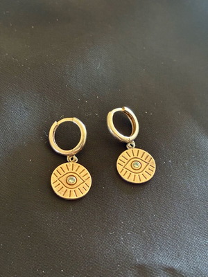 925 Evil Eye Hoop Earrings Pink Gold Like New