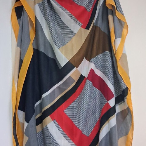 Large pareo with geometric design used, multicolor