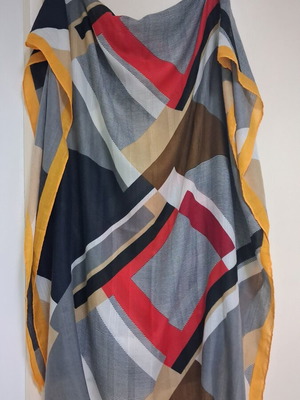 Large pareo with geometric design used, multicolor