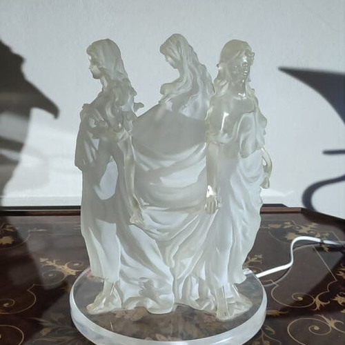 Italian Art Nouveau Deco Crystalline Triptych Three Dancing Ladies by Crosa Italy like new
