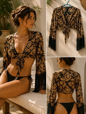 Bolero Lynne with fringed sleeves like new, multicolor, size L