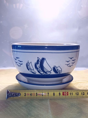 Ceramic planter with painted nautical motifs, new