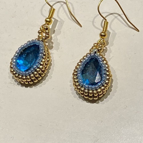 Earrings Galazia Stagona with Crystal and Miyuki Beads new, blue and gold