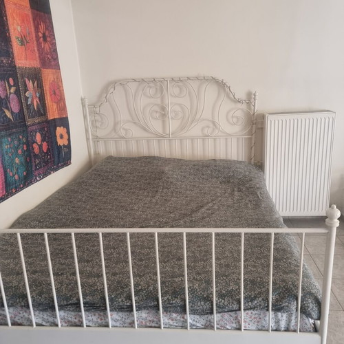 IKEA classic bed frame, white iron with wooden slats
