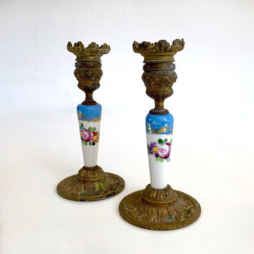 Bronze French vintage Sèvres style candlesticks used