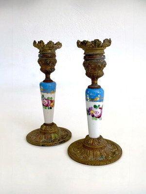 Bronze French vintage Sèvres style candlesticks used