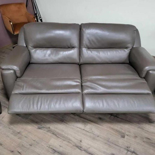 Italian brown leather sofa set Avola with three seats and two armchairs new